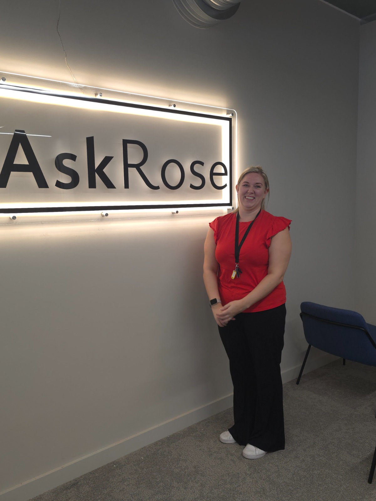 Ask Rose illuminated logo sign after installation