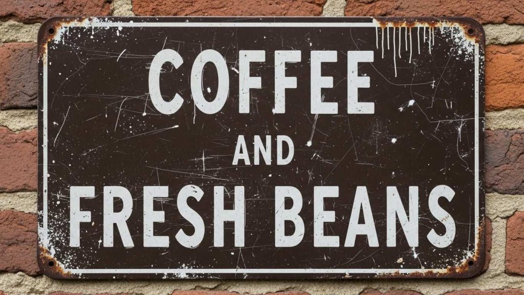 Close-up of a weathered outdoor aluminum sign, exhibiting signs of UV fading and surface wear due to prolonged exposure to harsh weather conditions. )outdoor signage lifespan