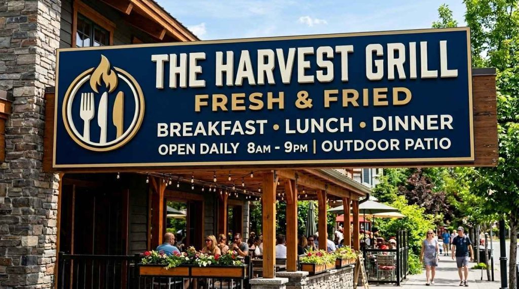 Restaurant Signs Outdoor with bold, high-contrast lettering and clear branding.