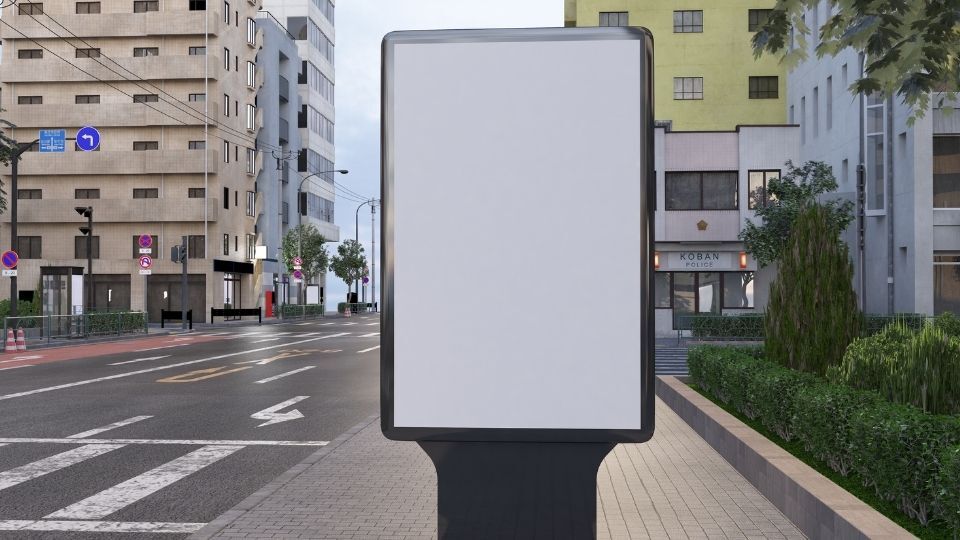 (An interchangeable framed poster sign can be seen in the image)