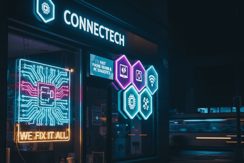 Bright, clear LED sign board promoting a shop's visibility.