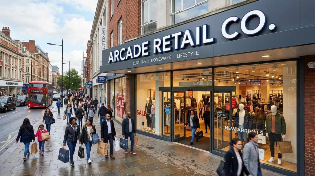 Modern UK retail shopfront featuring large 3D built up letters above the entrance, attracting customers on a busy high street during daytime.